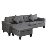 Modern Sectional Sofa Set with L-Shape Chaise Lounge and Cup Holders