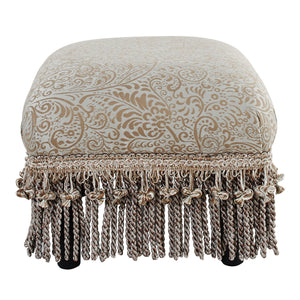 Handcrafted Accent Footstool Ottoman with Solid Wood Frame - Beige or Pearl Silver