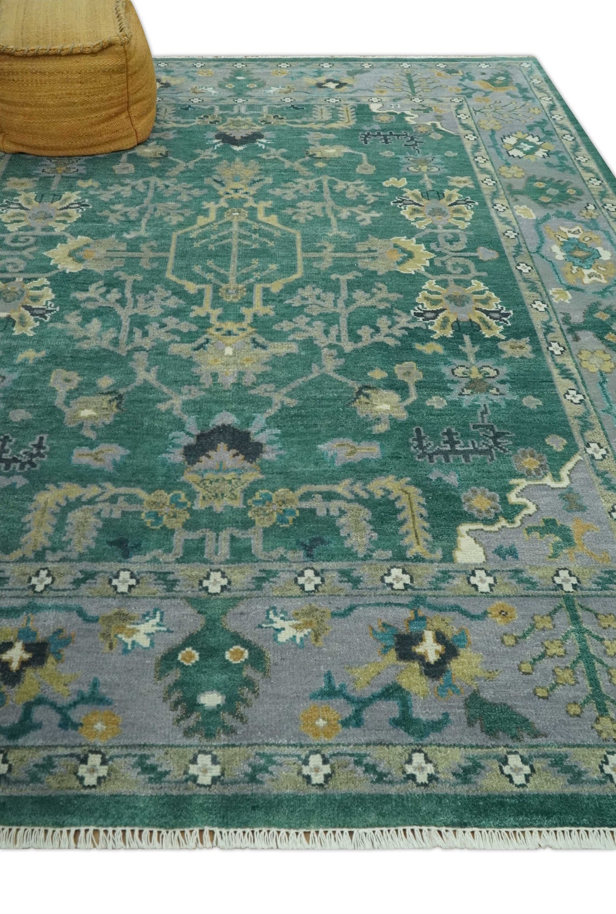 Hand Knotted 8x10 Green and Gray Traditional Turkish Antique Style Wool Area Rug