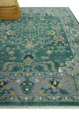 Hand Knotted 8x10 Green and Gray Traditional Turkish Antique Style Wool Area Rug