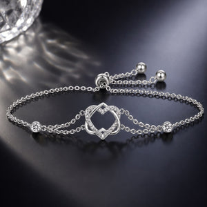 925 Sterling Silver Heart Shaped Bracelet 22CM for Women