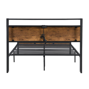 Platform Bed Frame With Wooden Headboard And Footboard, USB Liner