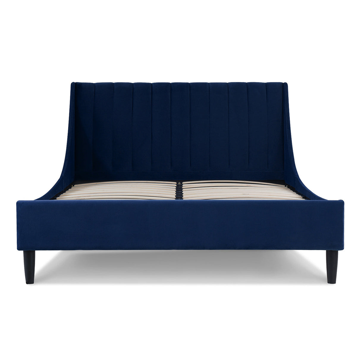 Aspen Vertical Tufted Headboard Platform Bed Set, Queen, Navy Blue Velvet