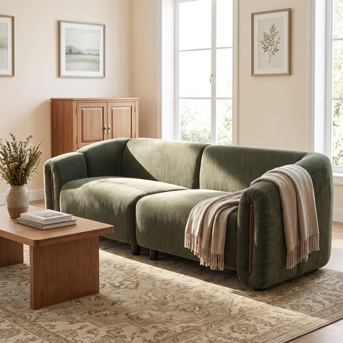 87.4" Modern Minimalist Curved Block Sofa