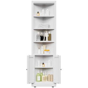 Tall Corner Storage Cabinet With 2 Doors, 5-Tier With Adjustable Shelve, Freestanding - White