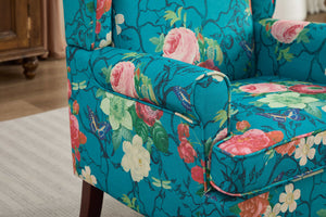 Modern Accent Chair with Retro Wood Legs - Floral