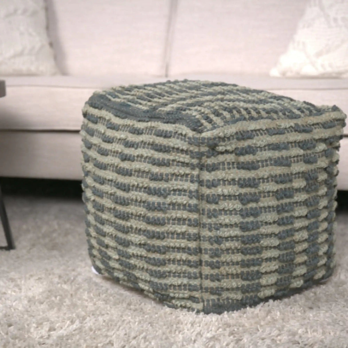 Walle Fabric Square Pouf Ottoman and Floor Cushion Teal Blue