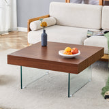 Walnut Colored Square MDF Coffee Table - 31.5'x31.5' with Tempered Glass Legs