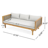 Claremont 3-Seater Daybed with Rattan Arms, Light Grey Cushion, Acacia Wood Frame