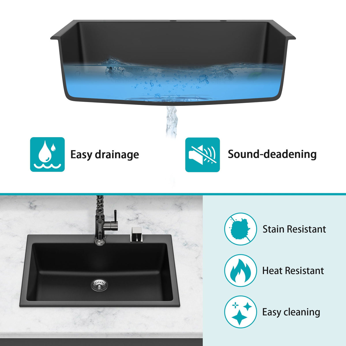 Quartz Kitchen Sink, Granite Composite, Drop In Sink With Durable Design