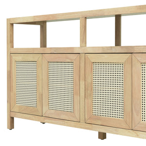 Bohemian Style Rattan Buffet Storage Cabinet with Solid Wood Frame