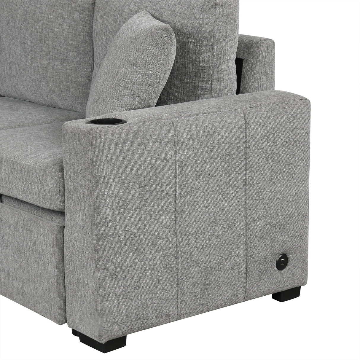 Sectional Sofa Convertible Pull-Out Bed With Storage Ottoman & USB Ports