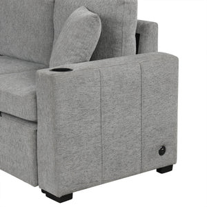 Sectional Sofa Convertible Pull-Out Bed With Storage Ottoman & USB Ports