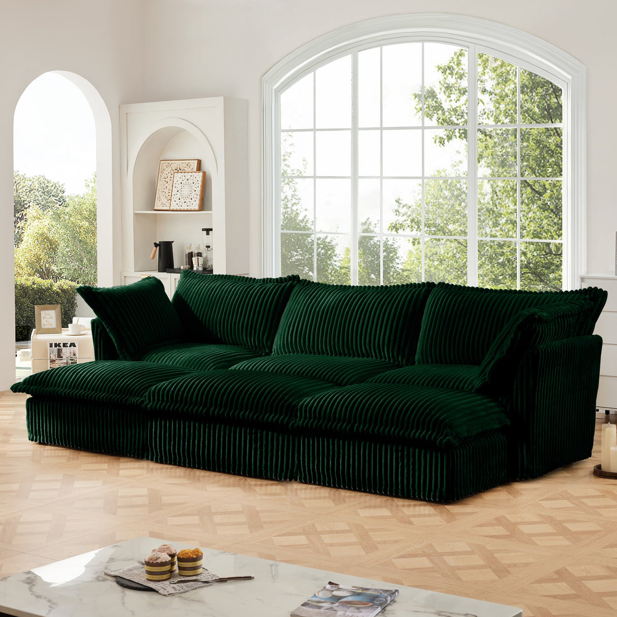 Living Room Sofa Slipcovered Sofa with 3 Ottomans