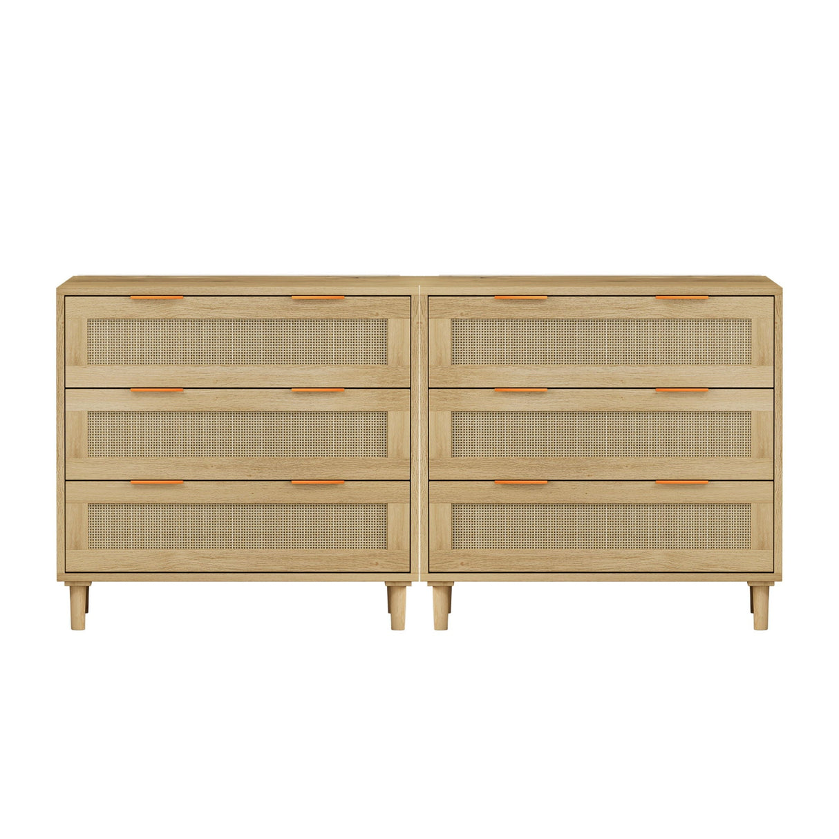 3 Drawers Rattan Storage Cabinet Rattan Drawer, For Bedroom, Living Room, Dining Room, Hallways (Set of 2) - Oak