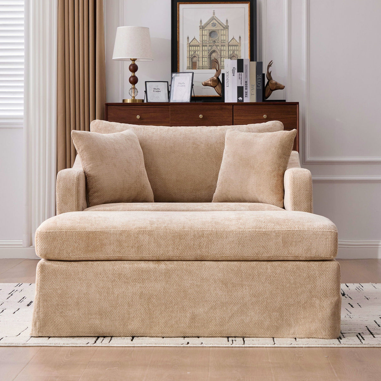 Accent Chair With Ottoman, Includes 2 Bolster Pillows