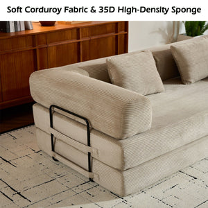Convertible Sleeper Sofa Bed With Cylindrical Pillow, With Fixed Shape Frame