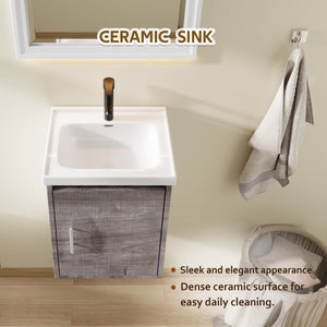 16" Floating Bathroom Vanity, Wall Mounted Plywood Cabinet
