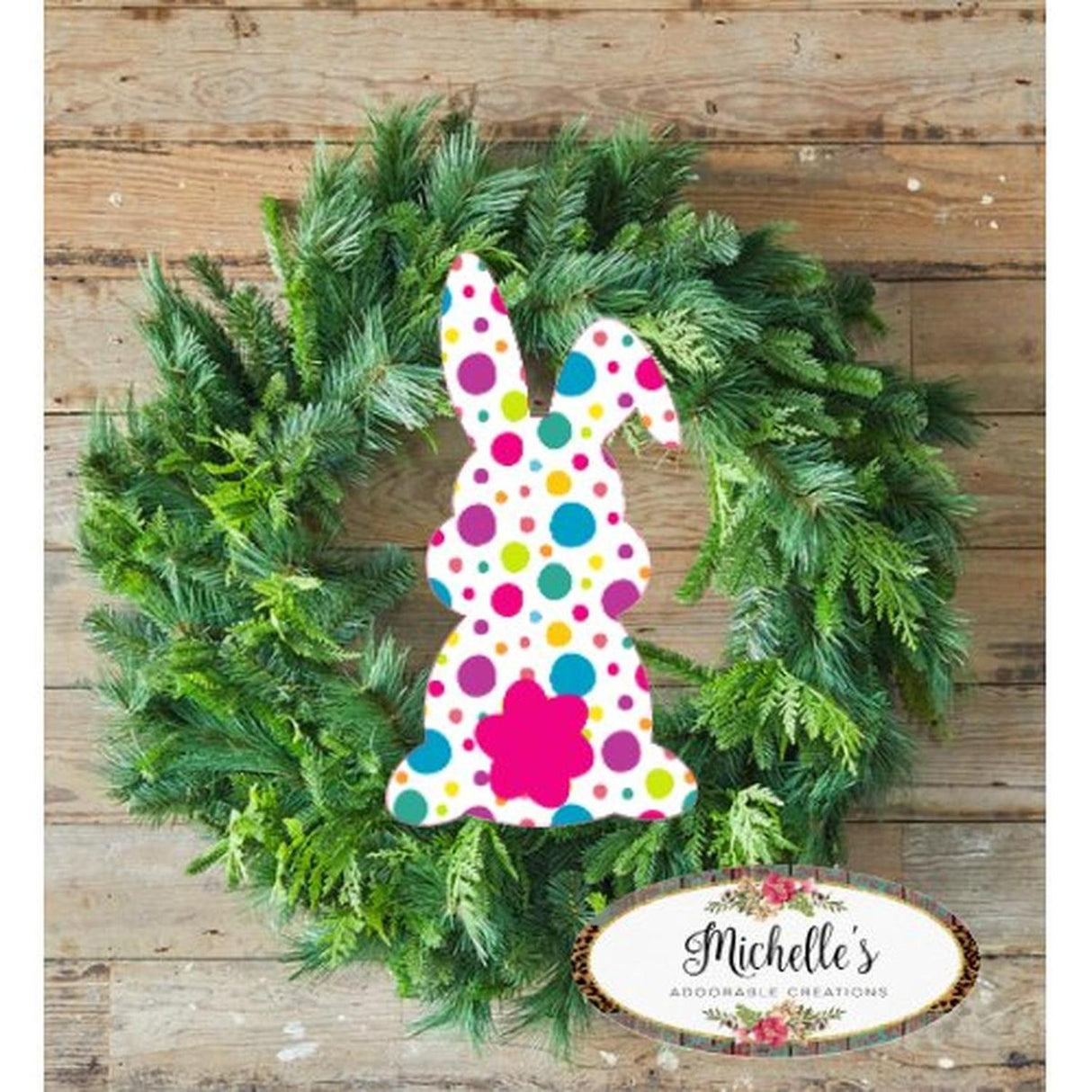 13in Waterproof Sign: Floppy Ear Polka Dot Bunny