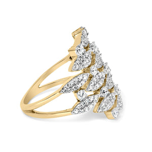 14K Yellow Gold 1.0 Cttw Diamond Geometric Stacked Open Cocktail Ring (I-J Color, I1-I2 Clarity)
