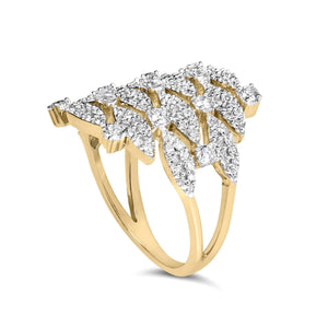 14K Yellow Gold 1.0 Cttw Diamond Geometric Stacked Open Cocktail Ring (I-J Color, I1-I2 Clarity)