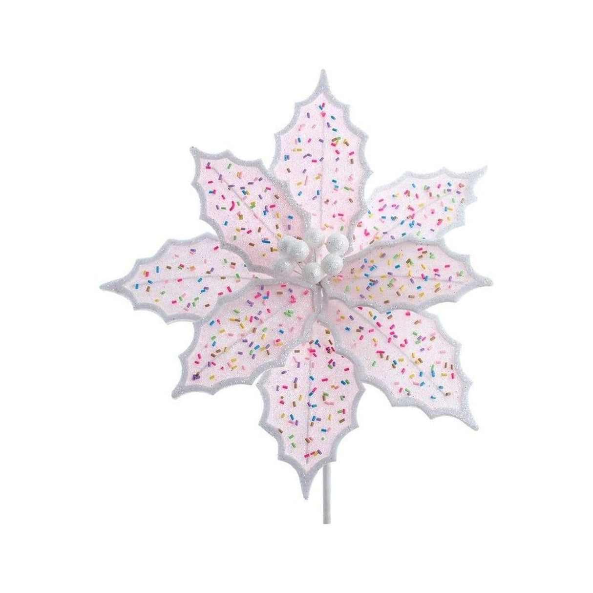 14" Pink Frosted Poinsettia Pick