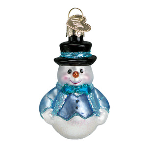 Mini Snowman Ornament Set of 6 Hand-Painted Blown Glass