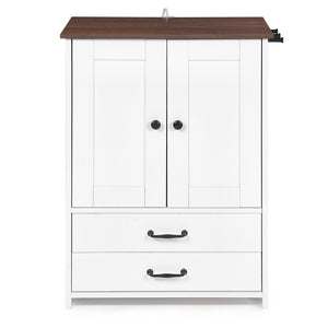 Dog Feeding Station Double Door Locker with 2 Adjustable Dog Bowls White