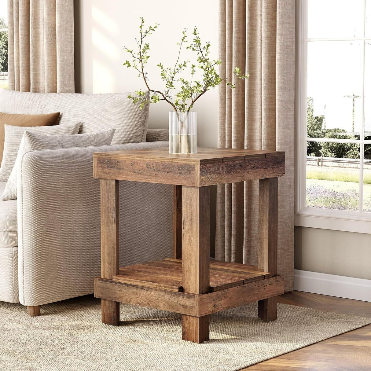 Radford 2-Tier Wooden End Table with Open Storage Shelves
