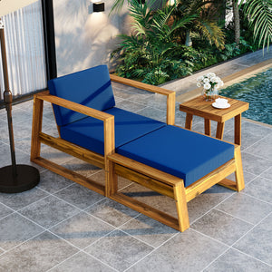 U_STYLE Acacia Wood Outdoor Lounge Set - Chair and Ottoman