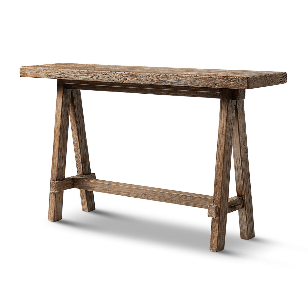 Hawthorne 60' Solid Reclaimed Elm Trestle Console Table, Heritage Medium-Dark Brown
