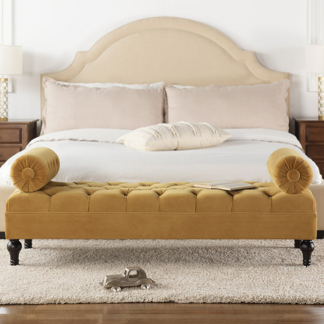 Lewis-Bolster-Arm-Entryway-Bench,-Gold-Velvet-