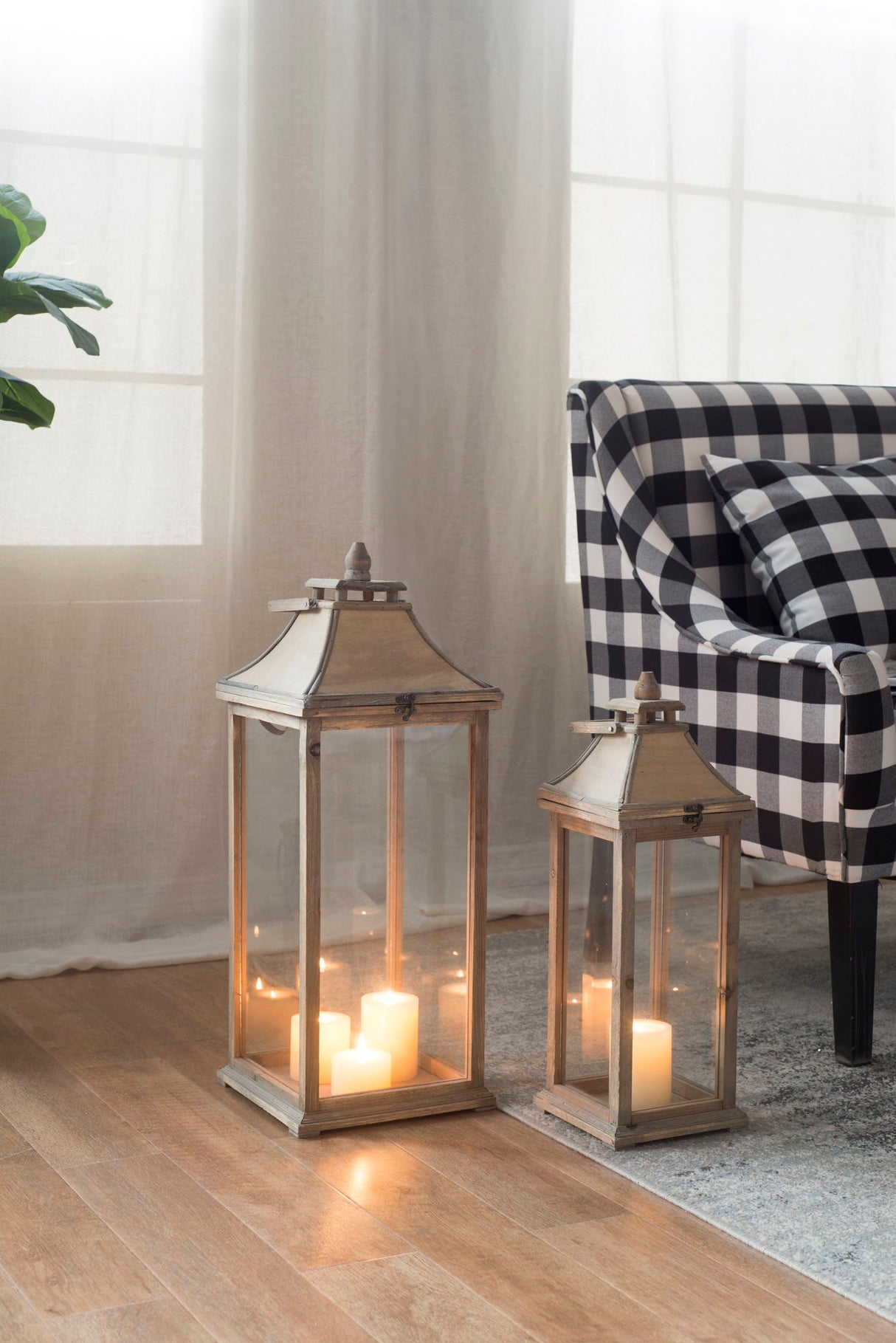 Candle Lantern Decorative, Hurricane Lantern Holder Decor For Indoor Outdoor, Home Garden Wedding - Ivory