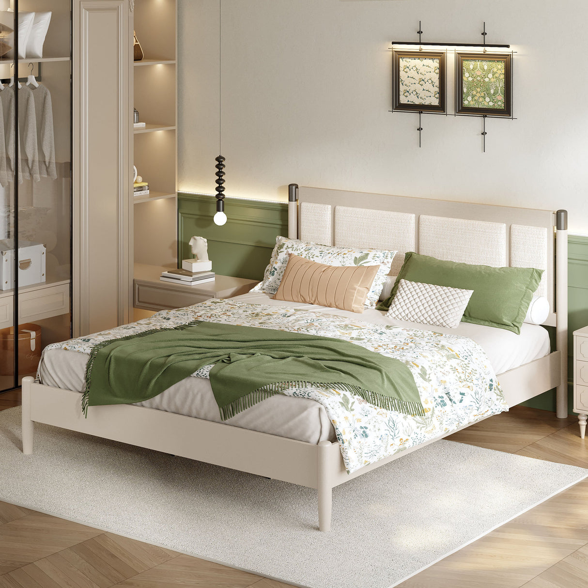 Solid Wood King Bed, Heavy Duty Support Without a Box Spring