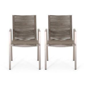 Outdoor Modern Aluminum Dining Chair Set With Rope Sea (Set of 2)