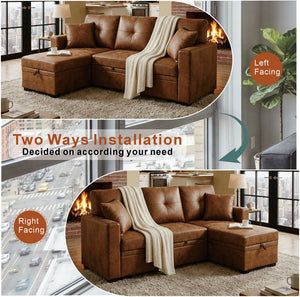 Reversible Chaise Sleeper Sofa with Pull-Out Bed