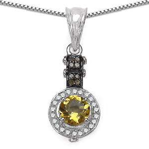 1.00 Carat Genuine Citrine, Champagne Diamond & White Diamond .925 Sterling Silver Pendant