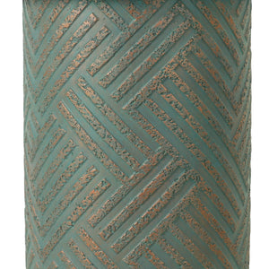 Round Outdoor End Table With Tree Stump Design For Patio - Golden / Green / Peacock