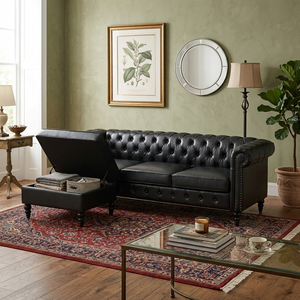 U-style 85" Modern 4-Seater L-Shaped Sectional Sofa with Storage Ottoman