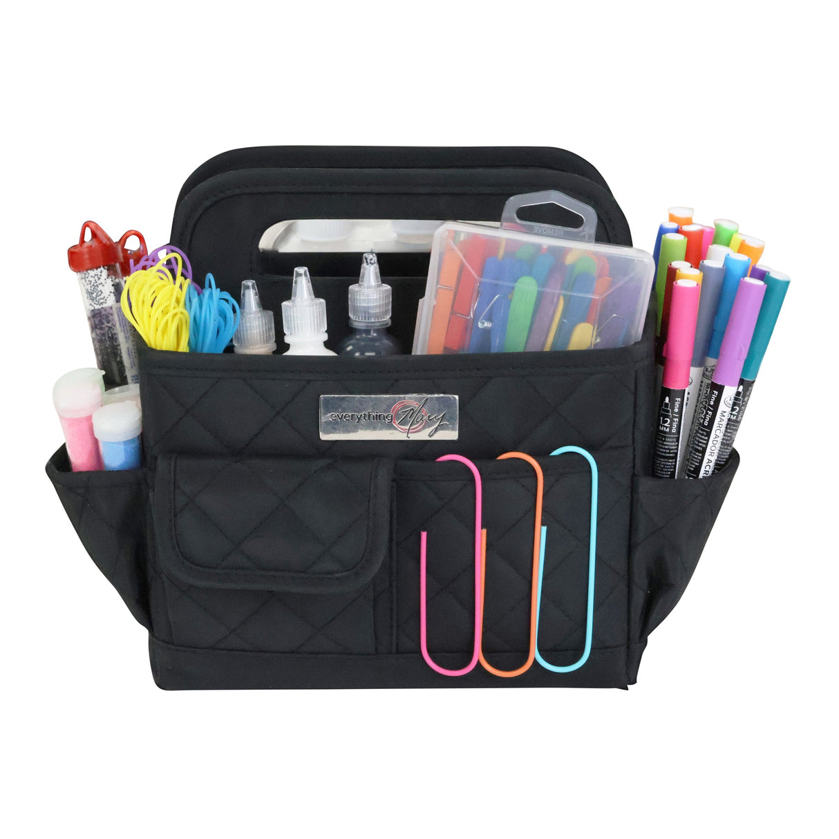 Everything Mary Collapsible Desktop Craft Caddy, Black Quilted – Polyester Craft & Art Supply Organizer with 12 Storage Compartments