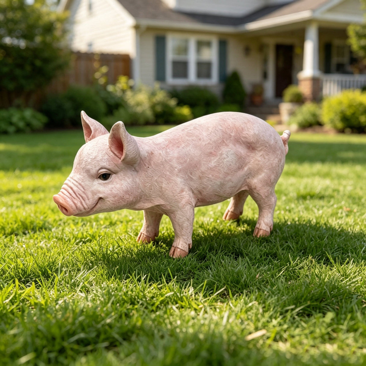 Cheerful Beige Pig Garden Statue
