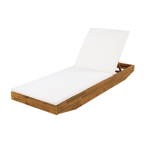 Acacia Wood Chaise Lounge with 2-Fold Thin Cushion - Teak Finish