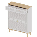 Modern Freestanding Shoe Cabinet With Flip Up Doors And Drawers, Compact Design For Entryway - White Natural