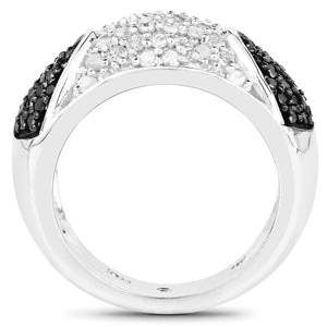 0.99 Carat Genuine Black Diamond and White Diamond .925 Sterling Silver Ring