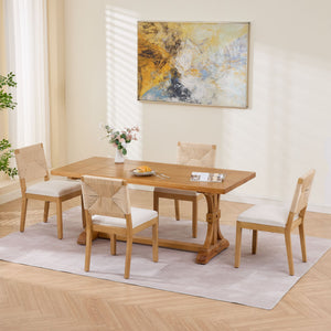 Mid-Century Modern Rope Rattan Dining Chairs Set of 2