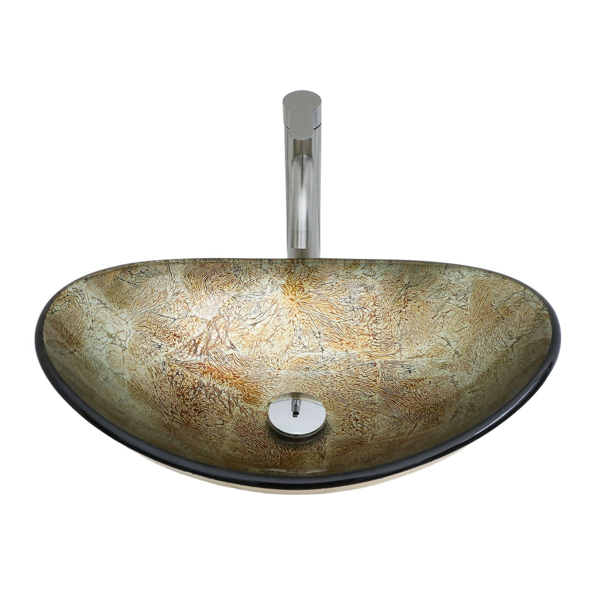 Tempered Glass Vessel Sink With Boat Shape Pop-Up Drain