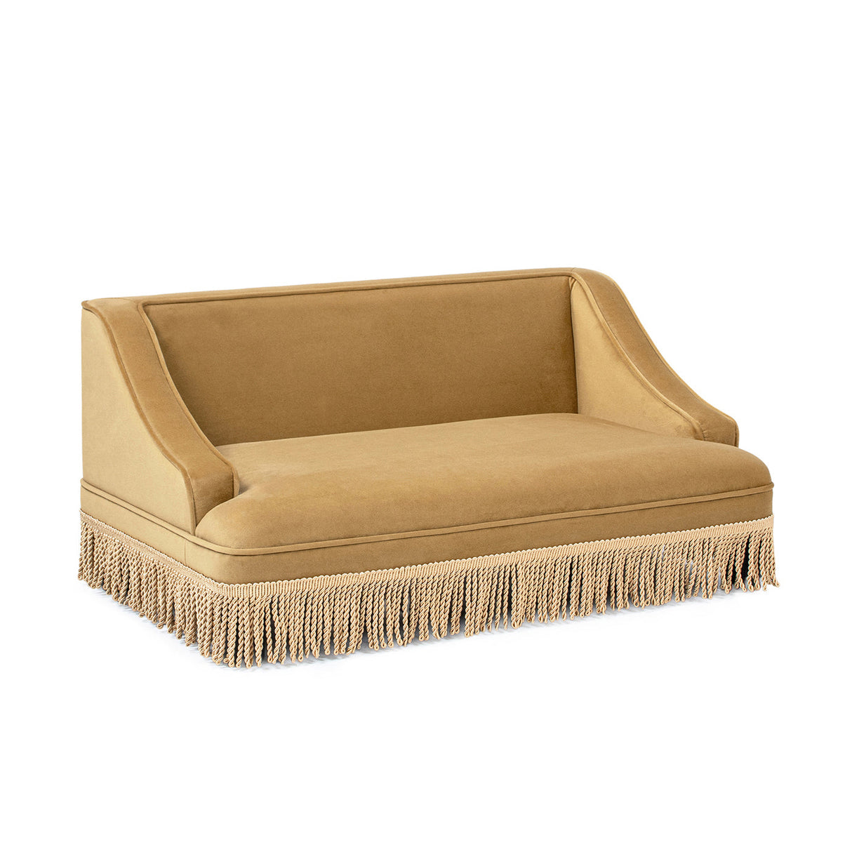 Duchess 33' Medium Princess Pet Bed Sofa with Fringe Skirt, Gold Yellow Performance Velvet