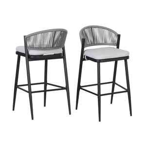 Outdoor Bar Height Metal Frame Counter Stools With Scallop Shaped Backrest & Water Resistant Cushions