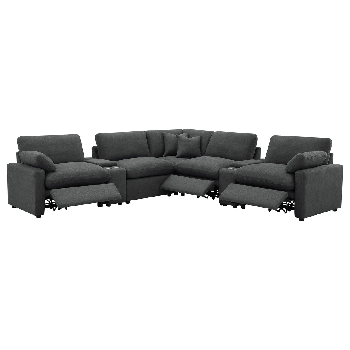 Modular Power Reclining With Lift Top Consoles, 7 Piece Configuration - Dark Gray