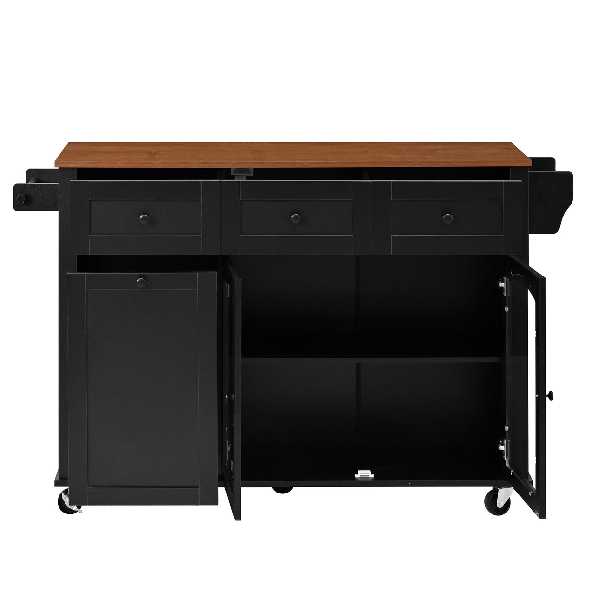 54.2'' Mobile Kitchen Island with Glass Door Storage & Trash Bin